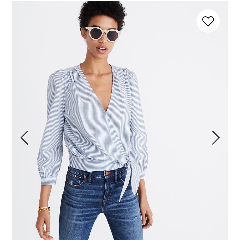 Madewell 3/4 sleeve wrap striped crop top XS